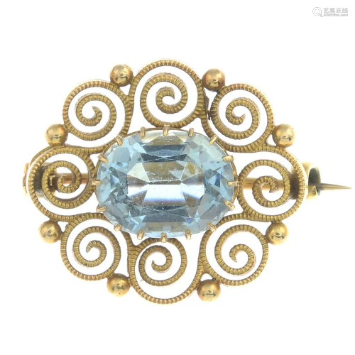A late 19th century gold zircon brooch.Zircon we…