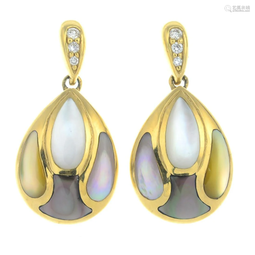 A pair of 18ct gold mother-of-pearl and diamond …