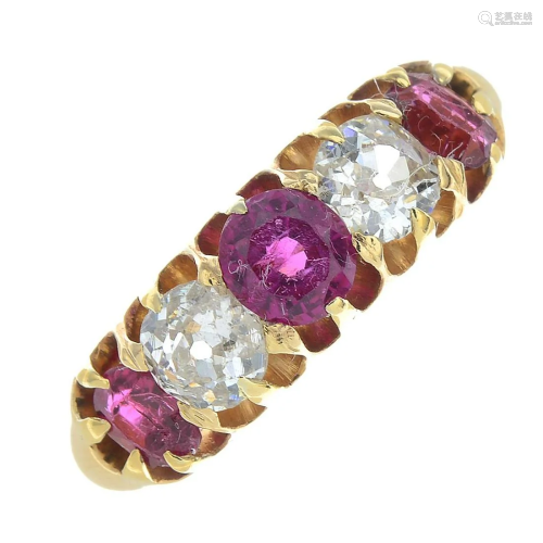 An early 20th century ruby and diamond five-stone