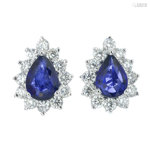 A pair of sapphire and brilliant-cut diamond cluster