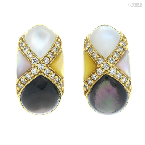 A pair of 18ct gold mother-of-pearl and diamond