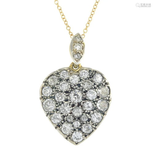 A vari-cut diamond heart pendant, suspended fro…