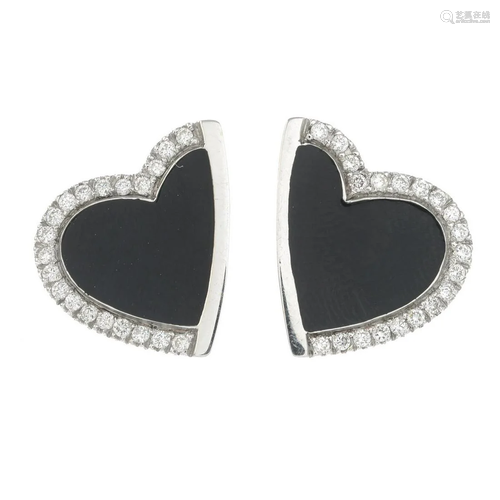 A pair of 18ct gold diamond and black enamel h…