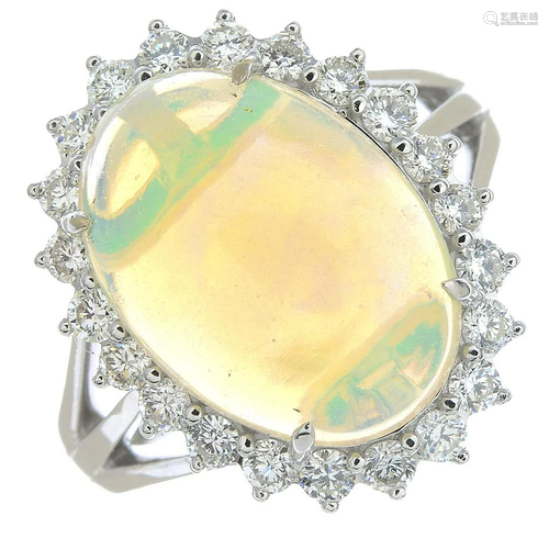 An opal and brilliant-cut diamond cluster