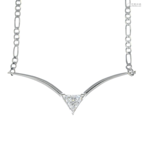 A triangular-shape diamond necklace. Estimated…