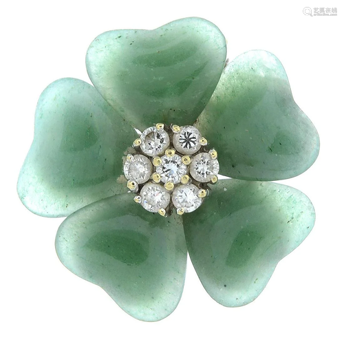 A brilliant-cut diamond and aventurine quartz floral