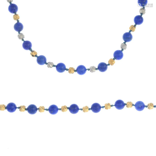 A lapis lazuli necklace and bracelet, each with