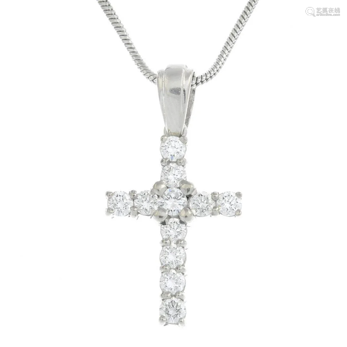 A platinum brilliant-cut diamond cross pendant,