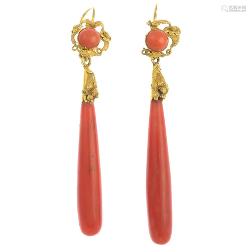 A pair of early to mid 19th century gold coral drop