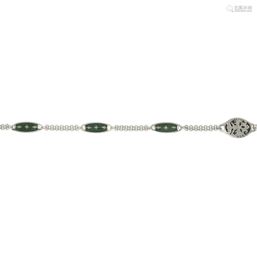 A green enamel bracelet, by Faberge.Stamped…