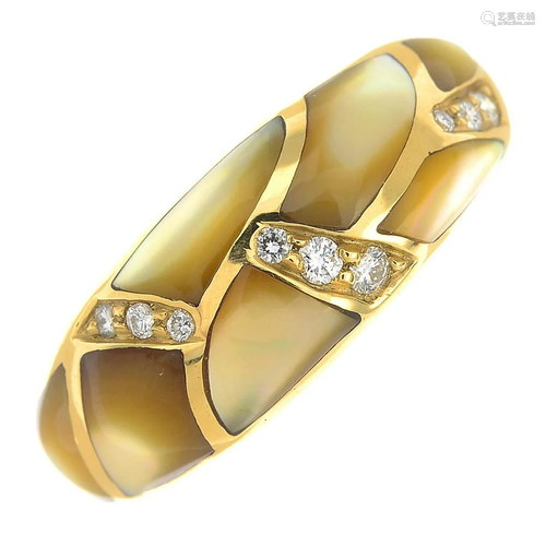 An 18ct gold mother-of-pearl and diamond ring.Estim…