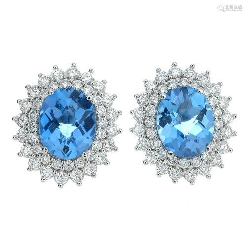 A pair of blue topaz and brilliant-cut diamond clu…