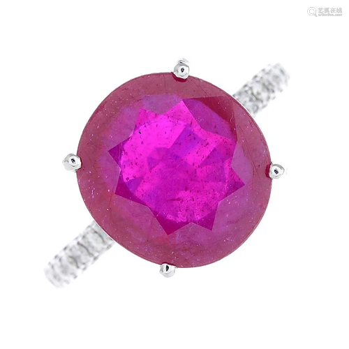 A ruby and brilliant-cut diamond ring.Ruby is