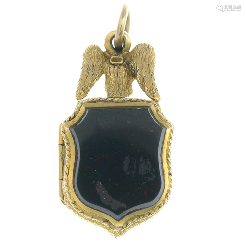 A late Victorian 18ct gold shield-shape bloodstone …