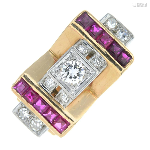 A 1940s 18ct gold diamond and ruby dress ring…