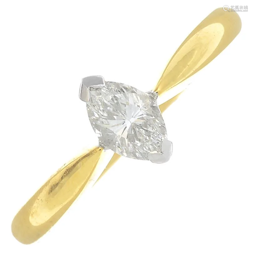 An 18ct gold marquise-shape diamond ring. Estimated