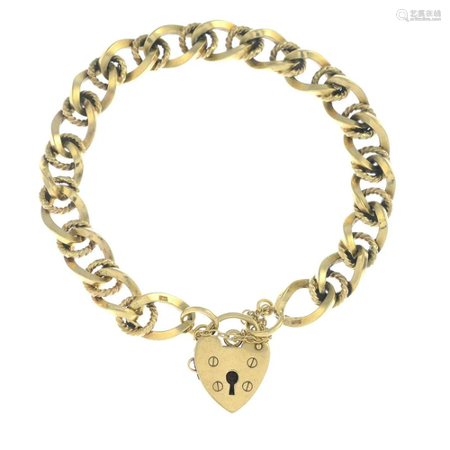 A 9ct gold fancy-link bracelet, with heart-shape