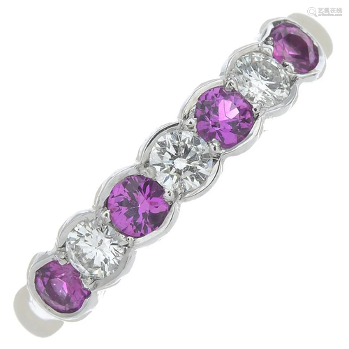 An 18ct gold pink sapphire and diamond band …