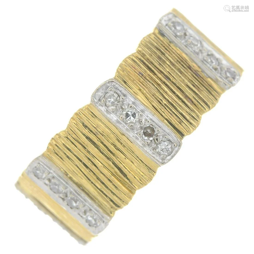 A 1970s 9ct gold single-cut diamond textured band