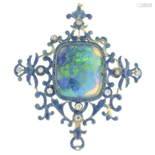 An early 20th century gold opal, diamond and ena…