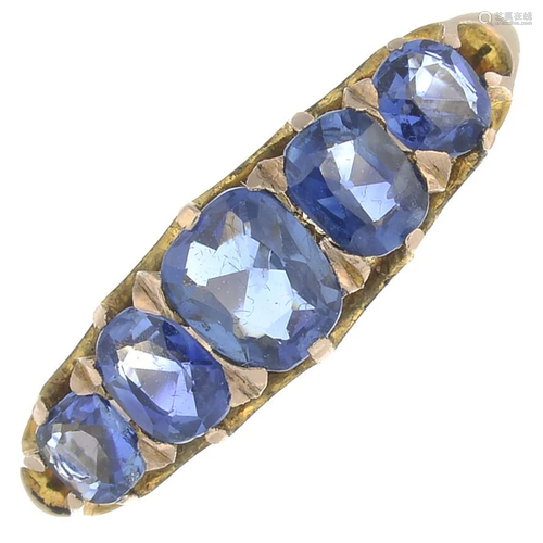 A late 19th century sapphire five-stone ring.Sapp…