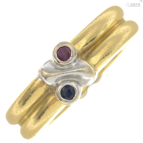 A ruby and sapphire ring, by Tiffany & Co.Signed