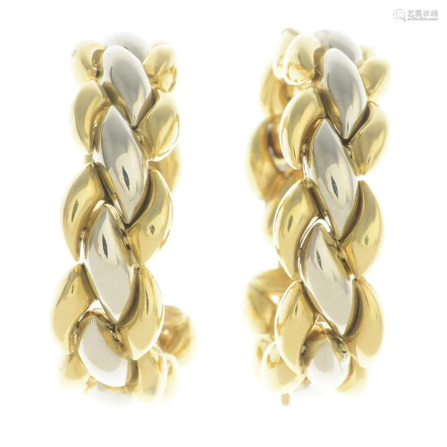 A pair of bi-colour 18ct gold hoop earrings, by