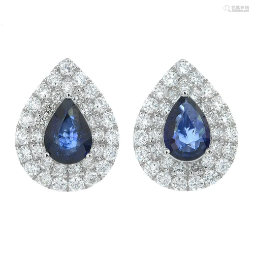 A pair of sapphire and brilliant-cut diamond cluster