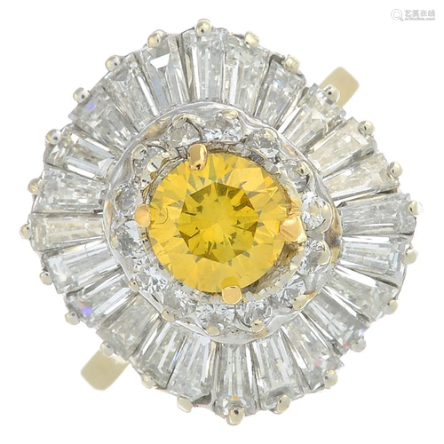 A vari-cut colour treated 'yellow' diamond and diamond