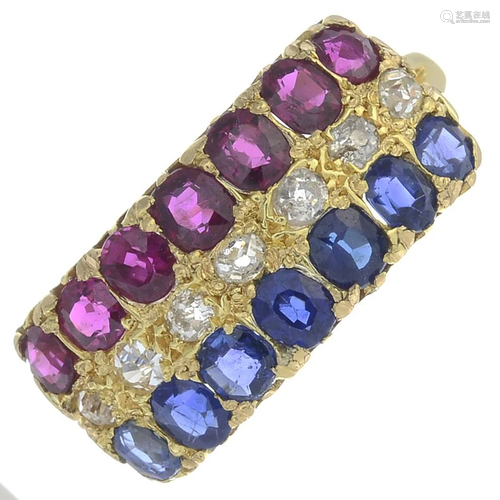 A late Victorian 18ct gold ruby, sapphire and dia…