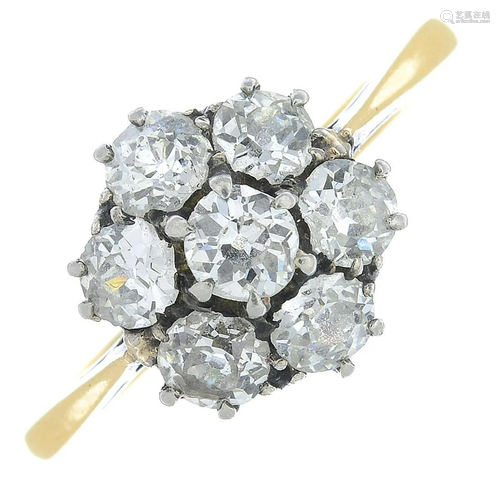 A mid 20th century 18ct gold old-cut diamond cluster