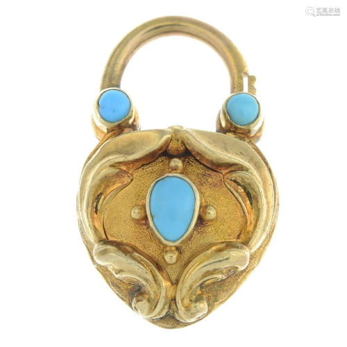 A mid Victorian gold turquoise padlock clasp.Length