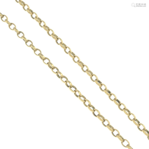 (54977) A 9ct gold belcher-link chain.Hallmarks for