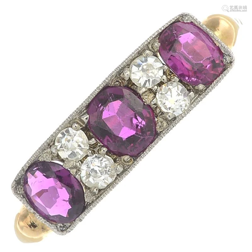 An early 20th century gold ruby and diamond ring.…