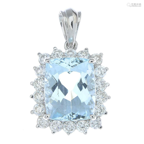 An aquamarine and brilliant-cut diamond cluster