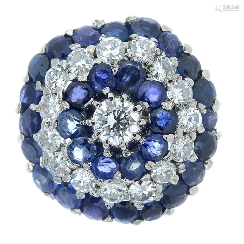 A sapphire and brilliant-cut diamond cluster