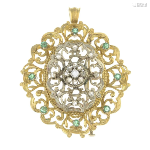 A diamond and emerald pendant. May also be worn a…
