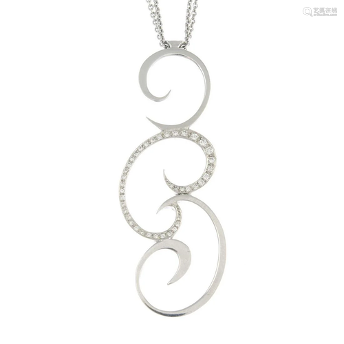 An 18ct gold diamond swirl pendant, suspended fro…