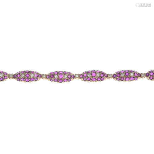 A ruby and diamond bracelet, with push-piece