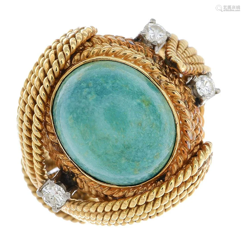 A turquoise and diamond dress ring. Estimate…