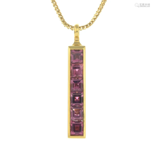 An 18ct gold pink tourmaline 'Strip' pendant, with
