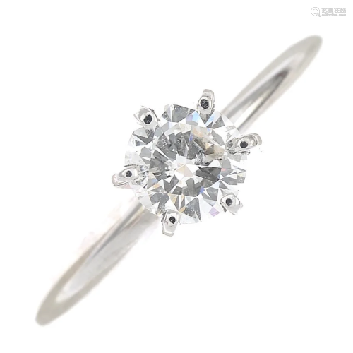 A brilliant-cut diamond single-stone ring.Estimated