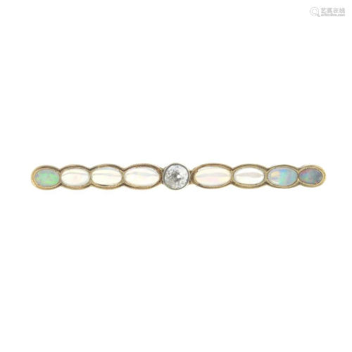 An early 20th century gold opal and diamond bar …
