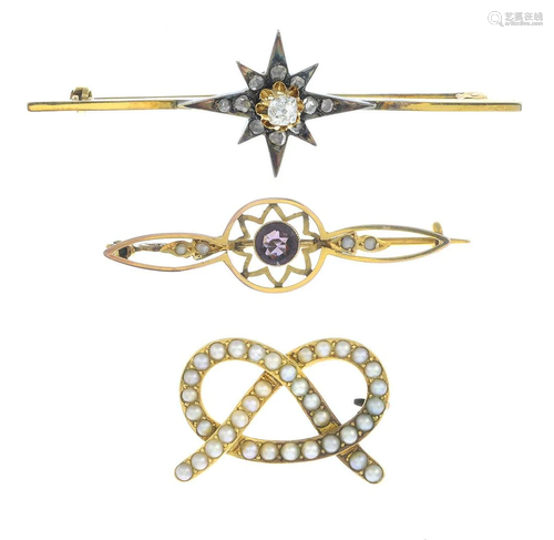 A late 19th century diamond star brooch, togethe…