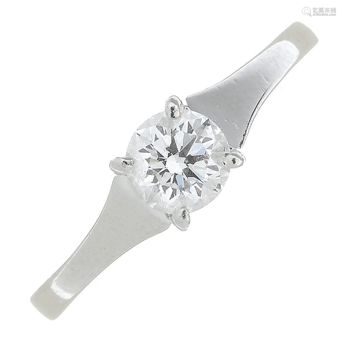 A platinum brilliant-cut diamond single-stone ring.With