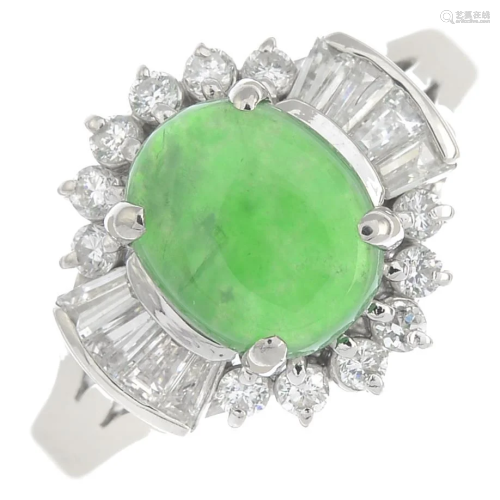 An A-type jadeite jade and diamond dress ring.Verbal