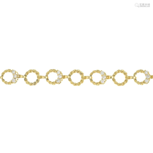 A 1970s 18ct gold diamond bracelet.Estimated to…