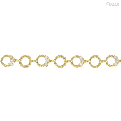 A 1970s 18ct gold diamond bracelet.Estimated to…