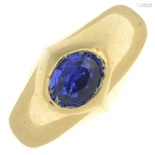 A sapphire single-stone band ring.Ring size N. 10.7g…