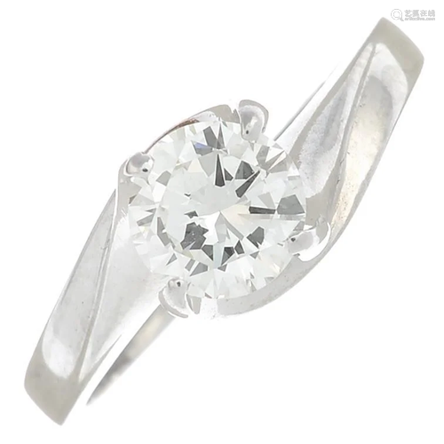 A brilliant-cut diamond single-stone ring. Estimated